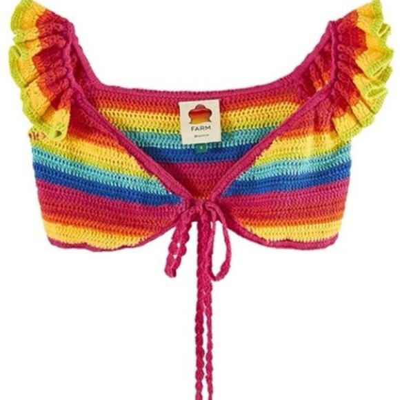 FARM RIO Rainbow Crotchet Ruffle Bikini Top - Picture 5 of 8